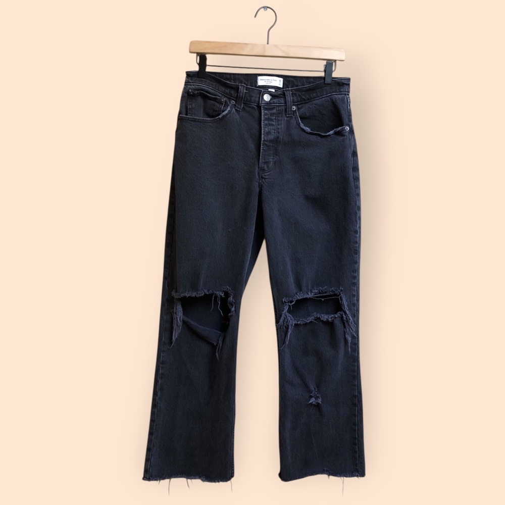 Abercrombie & Fitch The 90s Baggy Low Rise Jeans Black Denim Distressed W 26/2R